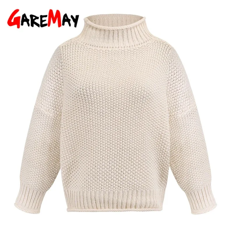 Женский свитер свободного покроя Зимний вязаный джемпер с высоким воротником