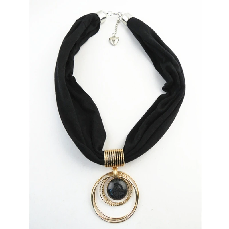 

Short Scarf Alloy Vintage Faux Crystal Hoops Pendant Collar Chain Necklace Soft