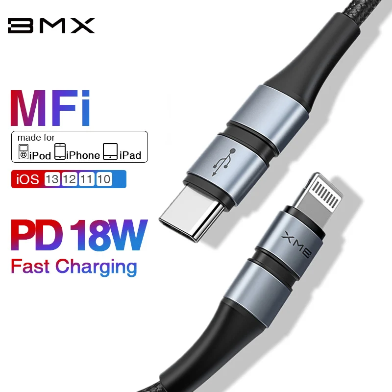 Кабель зарядный BMX MFi с USB C на Lightning 18 Вт для iPhone 11 Pro Max XR 8 Plus|Кабели мобильных