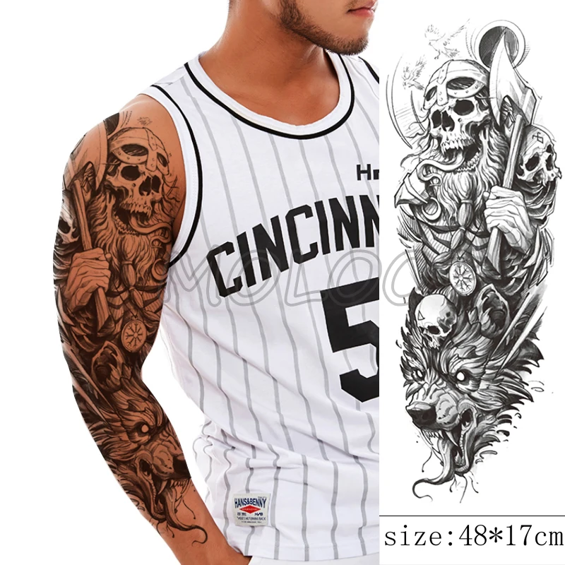 

Temporary Tattoo Sticker Skull Hement Ax Lion Big Animal Head Full Arm Body Art Anime Fake Tattoos for Woman Man