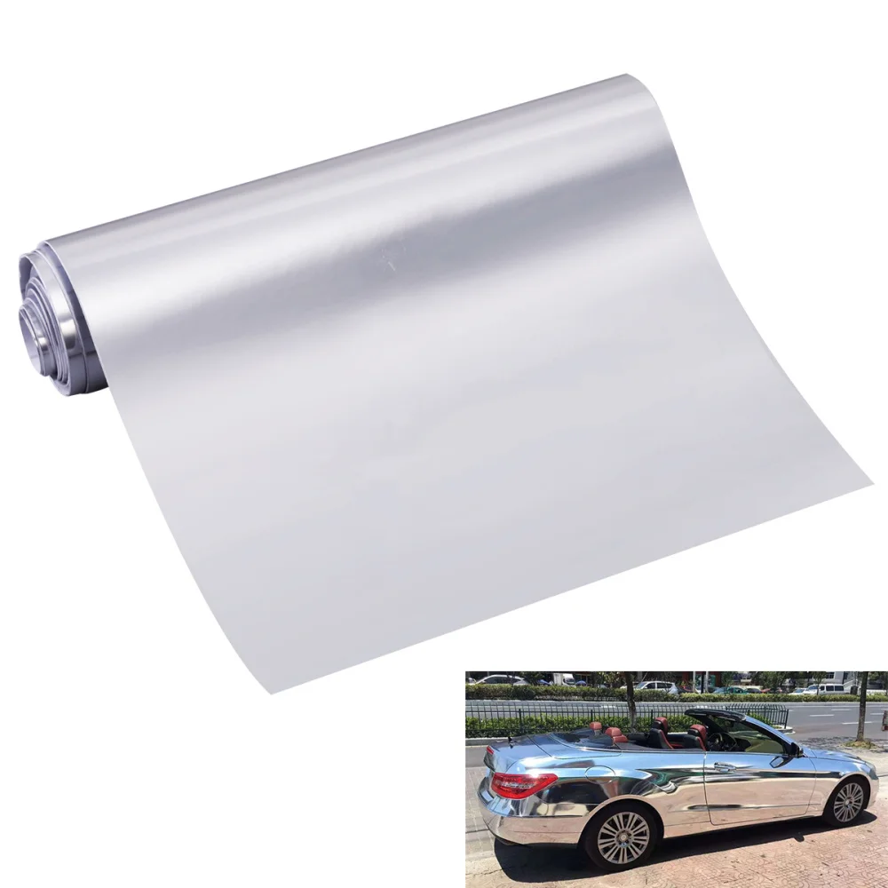 

12 x 60 Inch Car Satin Reflective Electroplating Vinyl Film Wrap Sticker Sheet Air Release Adhesive (Silver)
