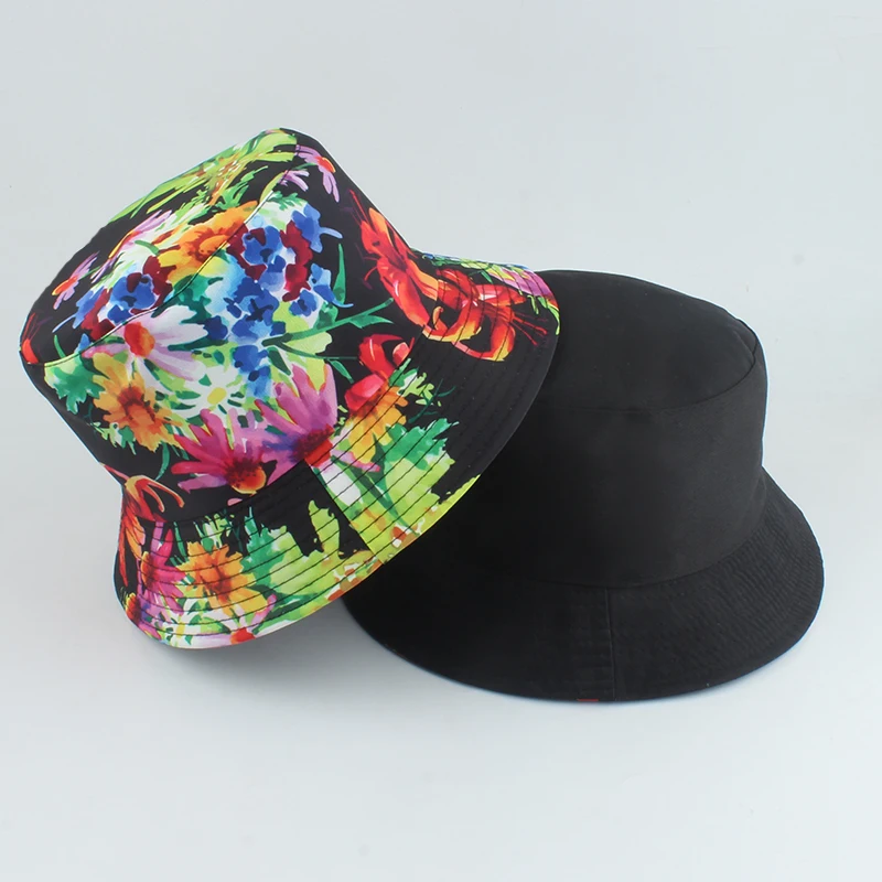 

Women Bucket Fishing Hat Sunscreen Sun Cap Flower Print Bob Hat Double-sided Wear Summer Sun Hats