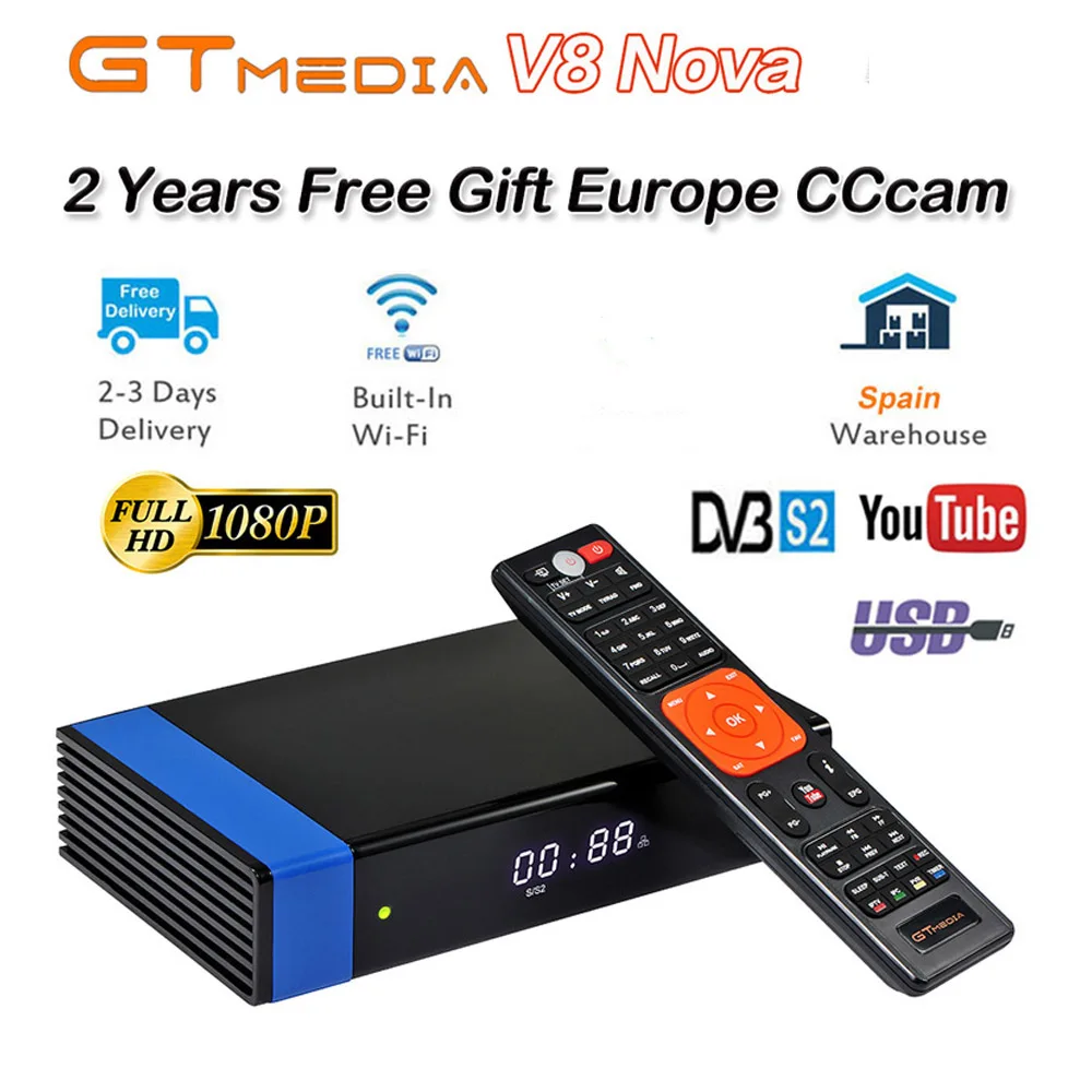 V8 Nova Blue Лучший 1080P DVB-S2 GTmedia V9 супер Европа Cline Испания Португалия спутниковый ТВ приемник же GTmedia V8 Nova Freesat V9 супер - Цвет: V8 Nova Blue