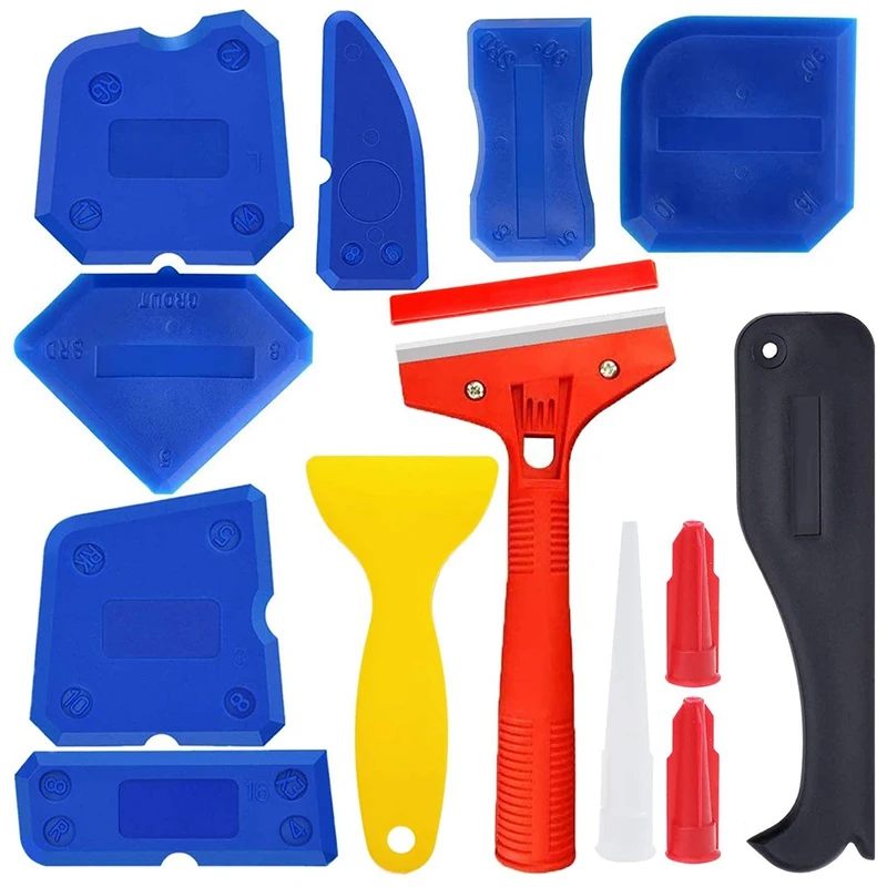 

13 Pcs Sealant Tool Kit, Seal Dressing Tool with Silicone Scraper, Caulking Nozzle and Caulking Cap Retail