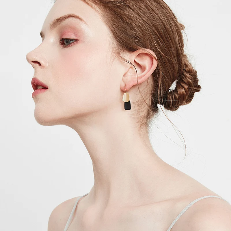 Модный простой дизайн двойной цвет геометрический крючок серьги роскошный