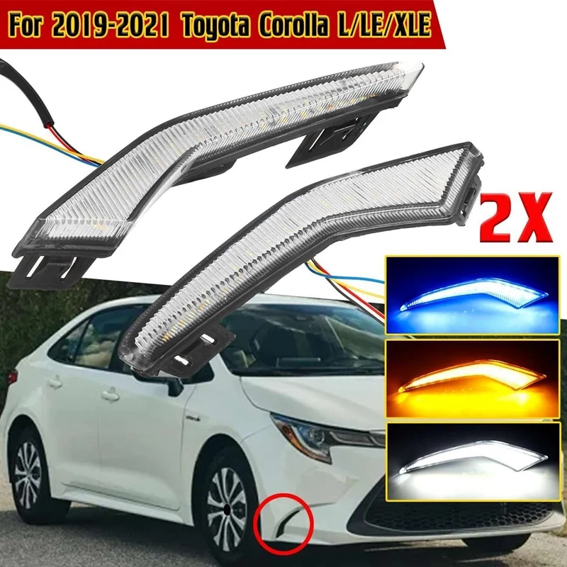

3 Colors LED Front Bumper DRL Daytime Running Lights for Toyota Corolla L LE XLE 2019-2021 Turn Signal Indicator Lamp