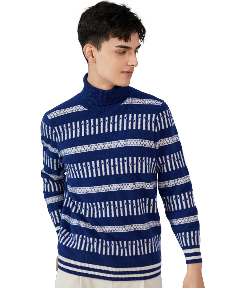 

Zhili Men's 100% Cashmere Knit Pattern Turtleneck Sweater