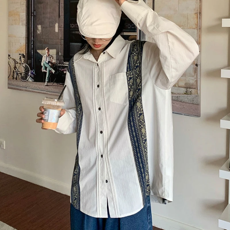 

Vintage Button Up Shirt Blouse for Women Korean Clothes Long Sleeve Blusas Collared Y2k Aesthetic Cardigan Streetwear Clothing