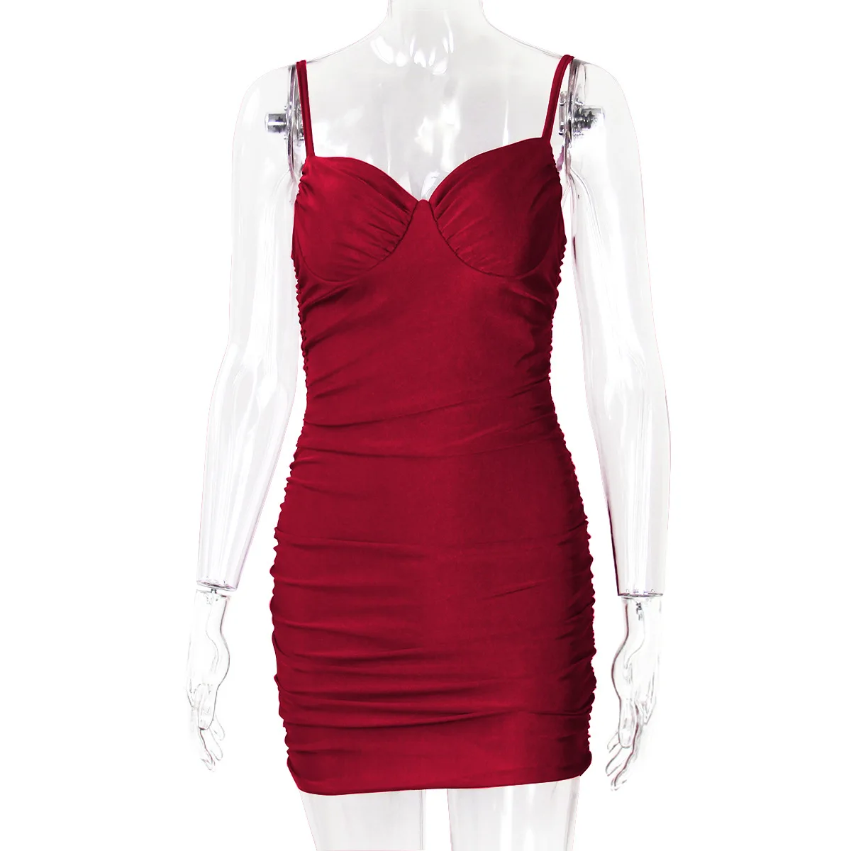 

Beyouare Vintage Sexy Show Chest Women Dress Spaghetti Strap Sleeveless Folds Backless Solid Female Elegant Fashion Mini Dresses