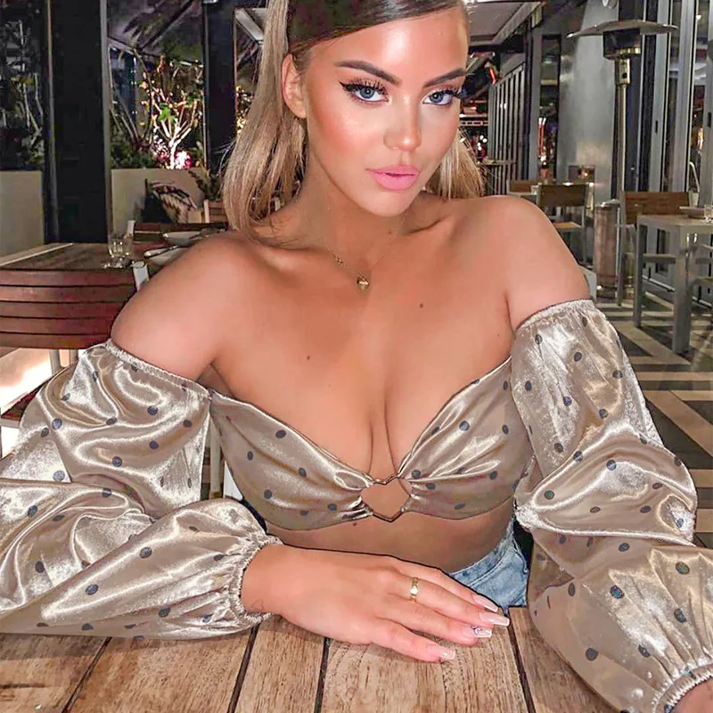 Сексуальный женский элегантный укороченный топ с открытыми плечами и длинными