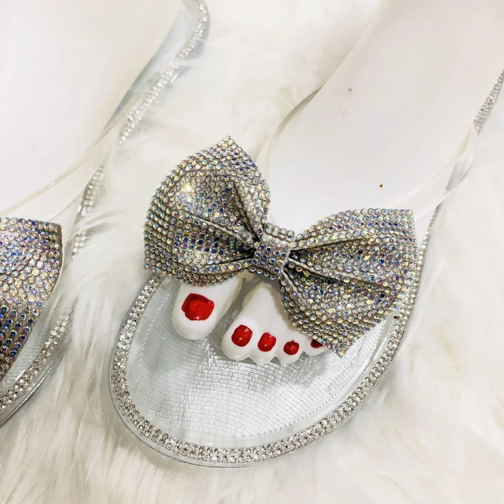 

Women's Sandals 2021 Large Size Transparent Slippers Female Summer Herringbone Bow Color Diamond Women Slippers FS21S223