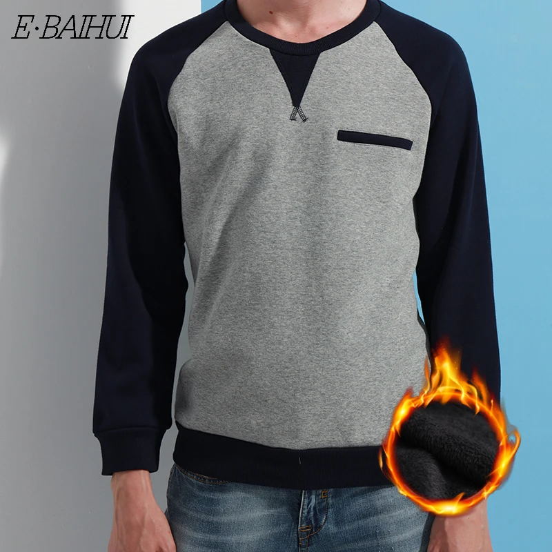 E-BAIHUI men autumn warm sweatshirts with pocket casual fashion cotton fleece Thicken hoodies long sleeve man JR007 | Мужская одежда