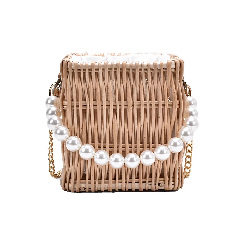 

Women Handbag 2021 New Summer Vintage Chain Crossbody Messenger Bag Popular Net Red Pearl Portable Fashion Rattan Bucket Bag