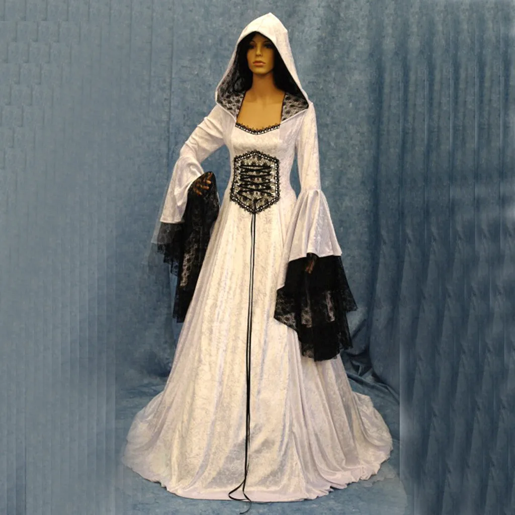 Женское винтажное платье с капюшоном Платье макси длинным рукавом в стиле ретро