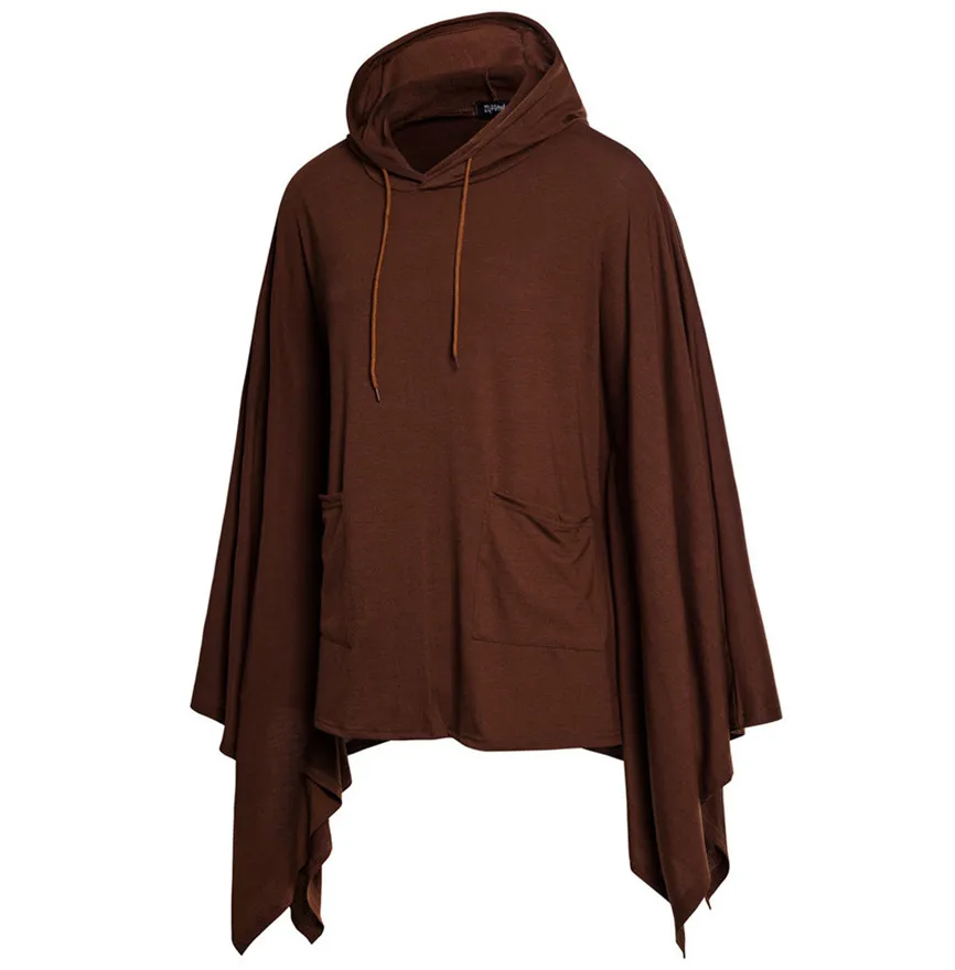 Mens Pocket Irregular Patchwork Hooded Loose Bat Sleeves Hooded Cloak Cape Coat Poncho Outwear Tops Knitting Hoodies Sleeve