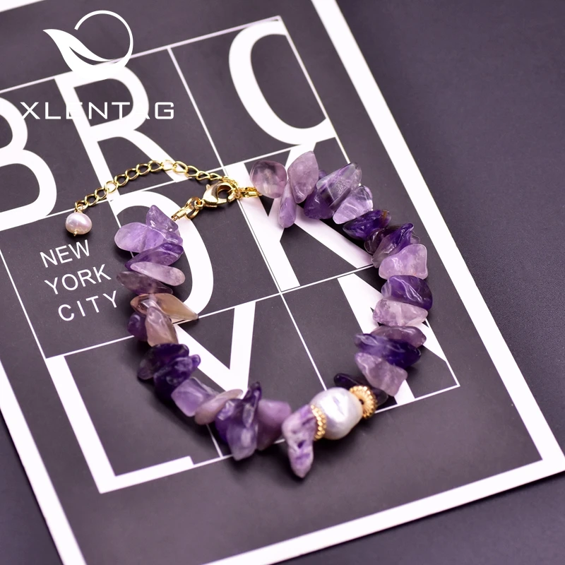 XlentAg аниме Натуральный яркий фиолетовый камень браслеты жемчуг Ангел дружба