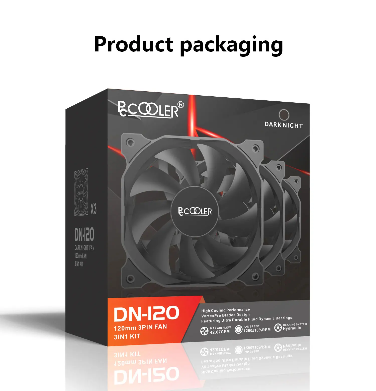 

Pccooler Dark Night 3in1 120mm*120mm*25mm Matt Computer Case CPU Fan Fixed 1200RMP, Shock Absorption And Low Noise 12V 3pin