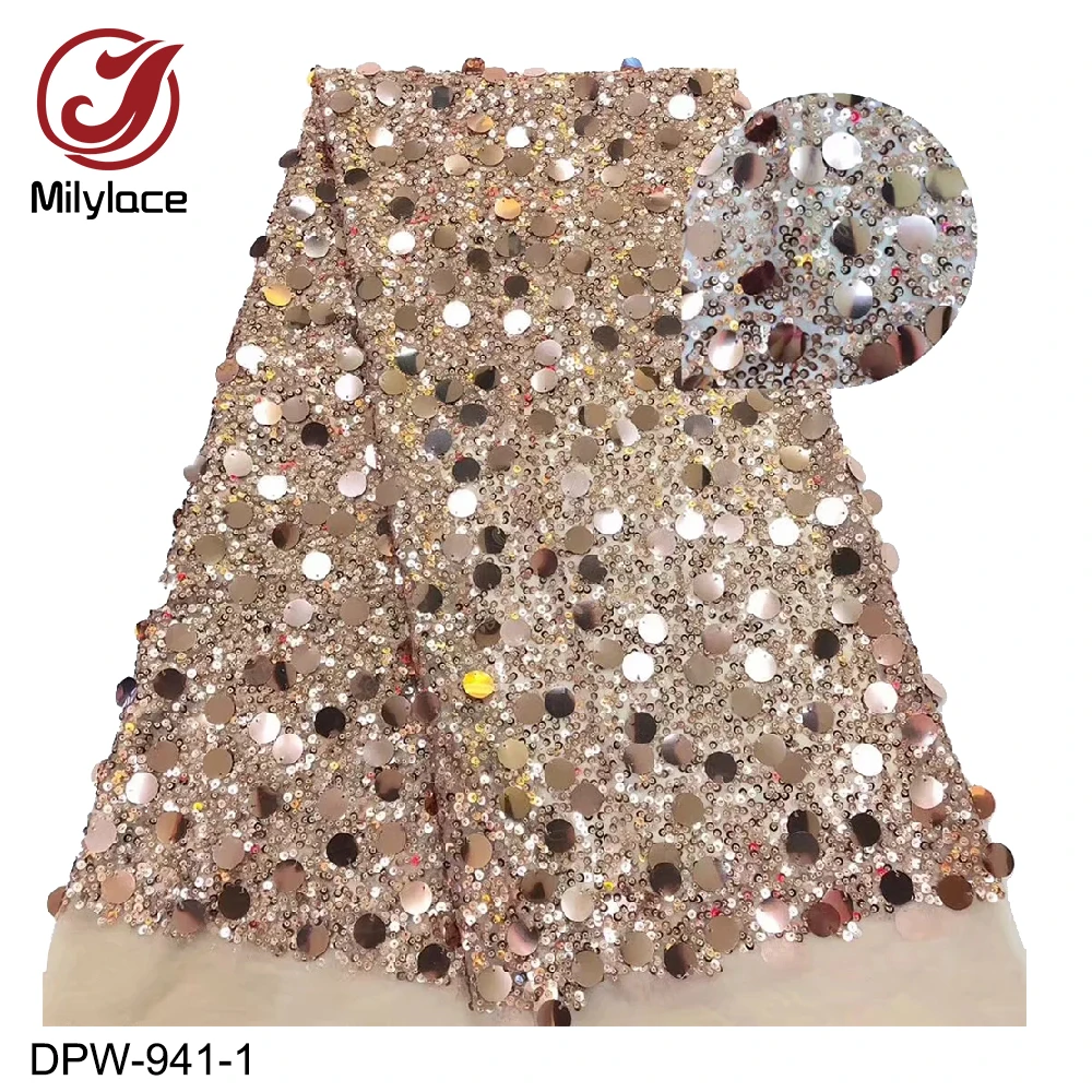 

2019 Latest French Nigerian Lace Fabric High Quality Sequins Lace Wedding African French Tulle Lace Fabric DPW-941(XXL)