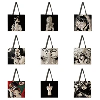 horror comic print reusable shopping bag ladies fashion shoulder bag ladies canvas handbag tote bag