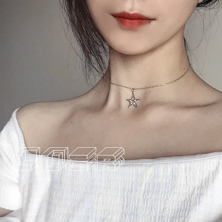 

Чокер PY29 с пятиконечной звездой, серебристая, белая, золотистая подвеска с бусинами, цепочка до ключиц