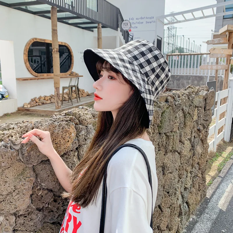 

Summer Hat Womens Bucket Hats Women Korea-Style Harajuku Letters Visor Cap Fisherman Hat Wear on Both Sides Big Wide Brim Ladies