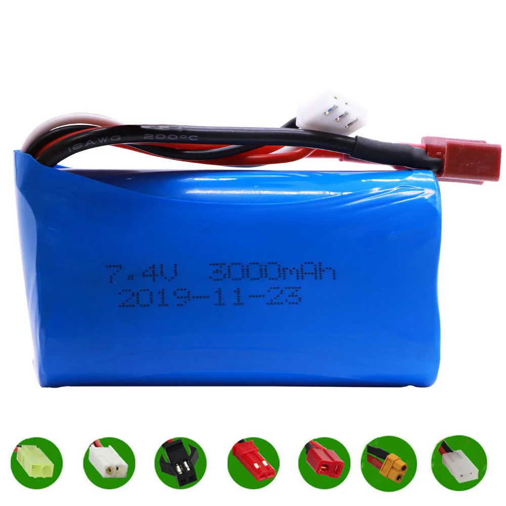 7 4 V 3000mah 18650 Lipo аккумулятор для Wltoys 12428 12401 12402 12403 FY 03 FY01 FY02 фотоаккумулятор запасные