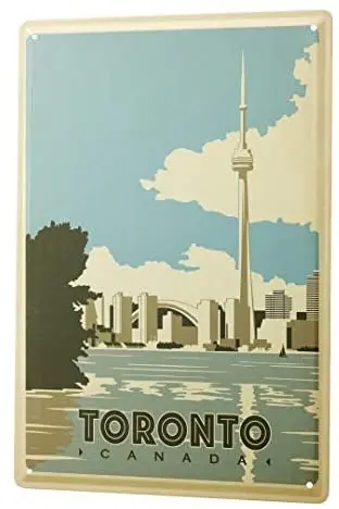 

Tin Sign Decoration Plaque World Tour Concert Toronto Skyline Canada CN Tower The World's Tallest Metal Tower 8X12 Inches
