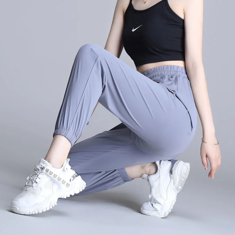 Брюки женские весенне-летние повседневные тонкие джоггеры из ледяного шелка