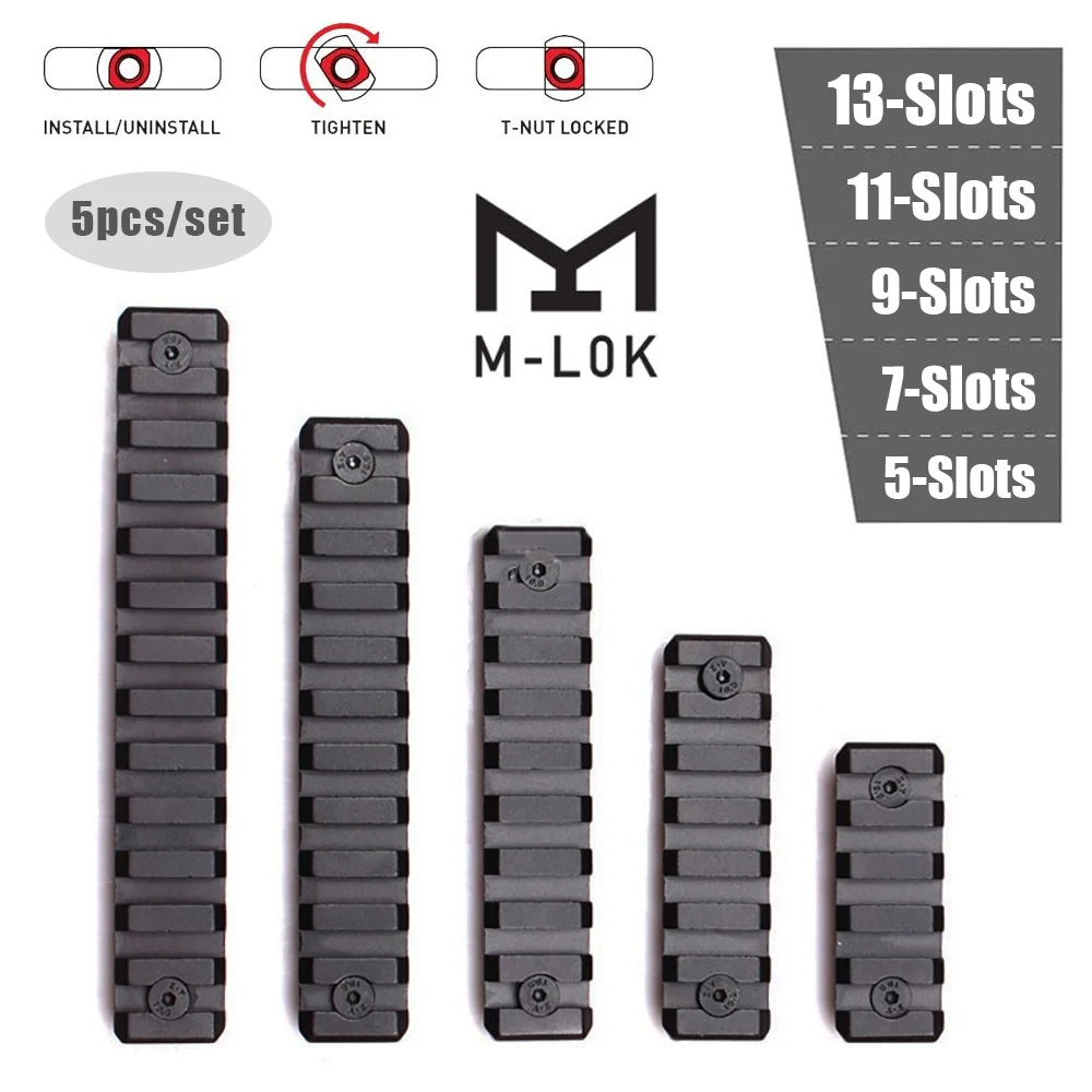 5 шт./компл. алюминиевые M Lok Пикатинни рельсы совместимые системы 7 9 11 13 слотов 21 мм