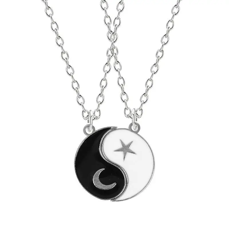 

Tai Chi Gossip Necklace Retro Couple Stitching Girlfriends Ancient Style Men And Women Friendship Pendant Clavicle Chain