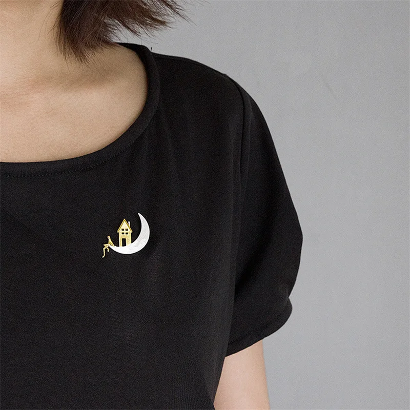 INATURE 925 стерлингового серебра дома на Лунная брошь булавки для женщин модные