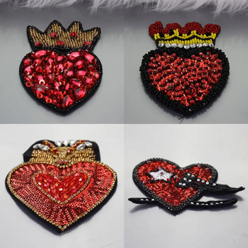 3D нашивки ручной работы из горного хрусталя Корона сердце бисера Вышивка