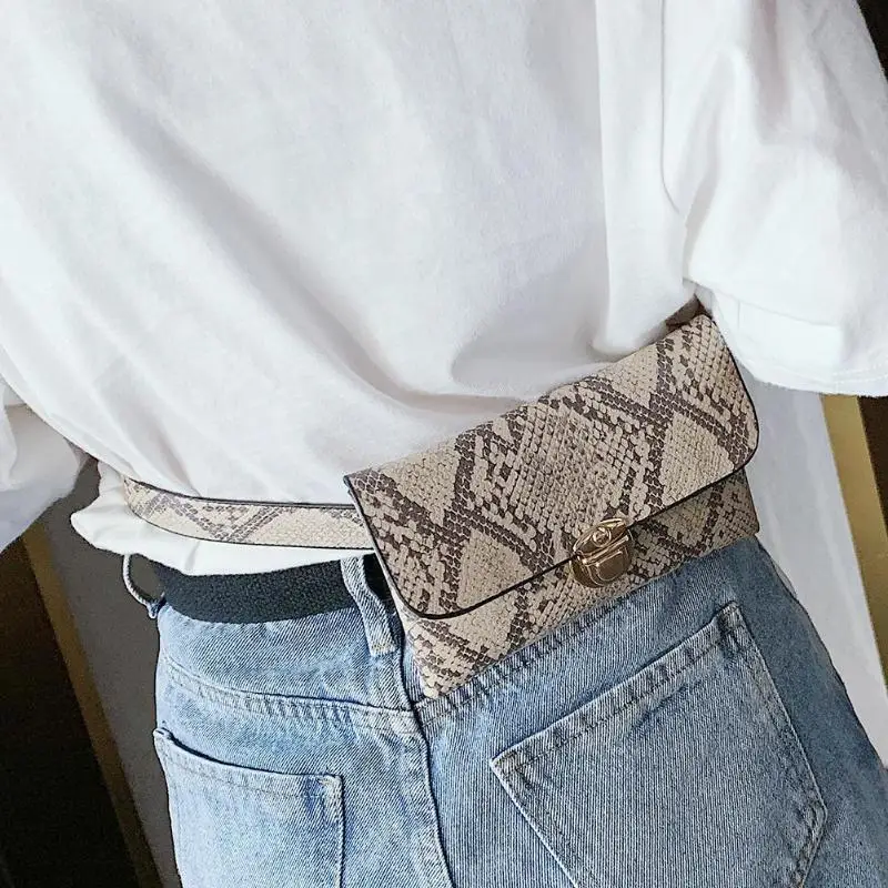 Сумки через плечо женские поясные карманы на ремне ПУ кожа Змея рюкзак с