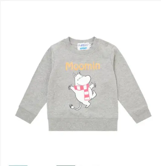 Серый Moomin/весенне-летняя толстая футболка с длинными рукавами с рисунком рождественских персонажей из финского хлопка; зеленая футболка с круглым вырезом - Цвет: Серый