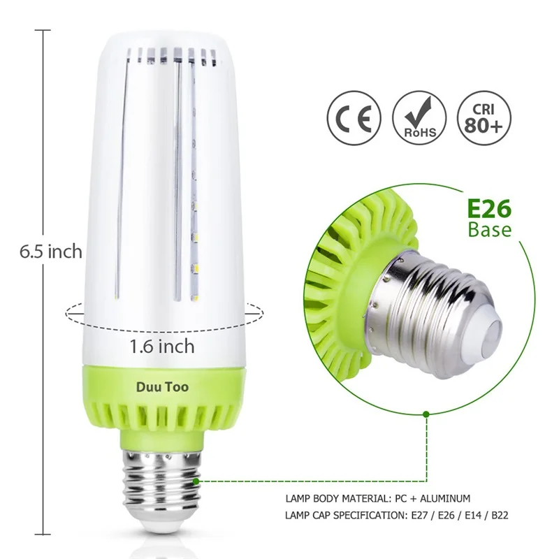 Алюминиевая охлаждасветодиодный Светодиодная лампа кукуруза OUFULA E27 E26 20 Вт с