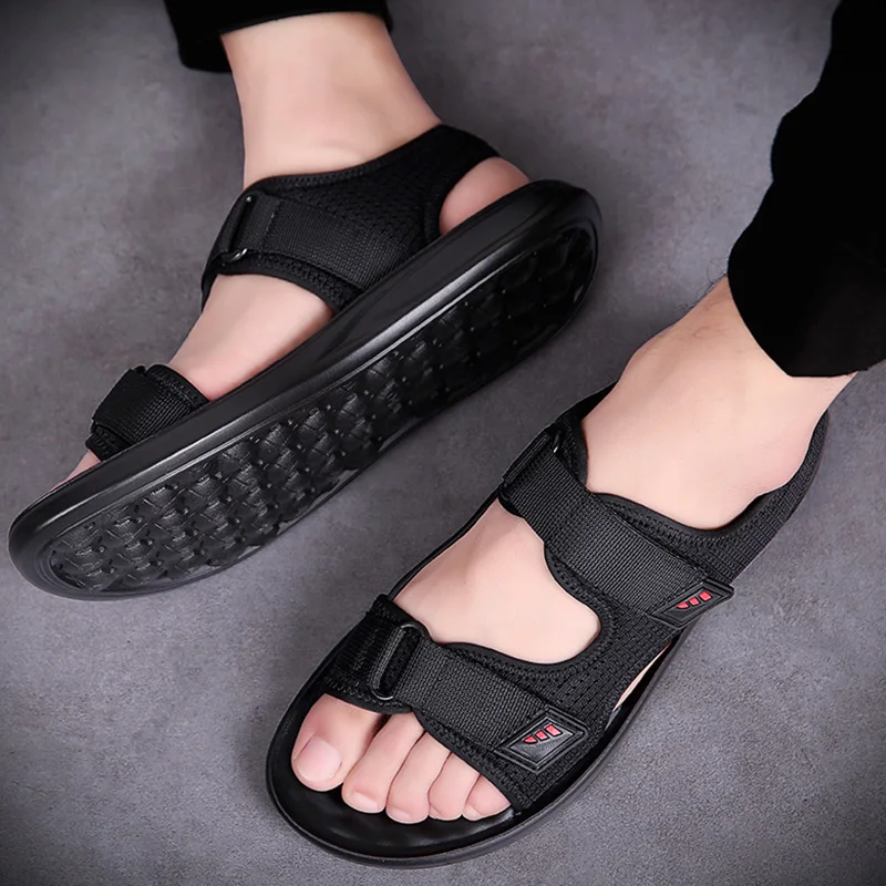 Мужские сандалии на плоской подошве черные повседневные для отдыха пляжа