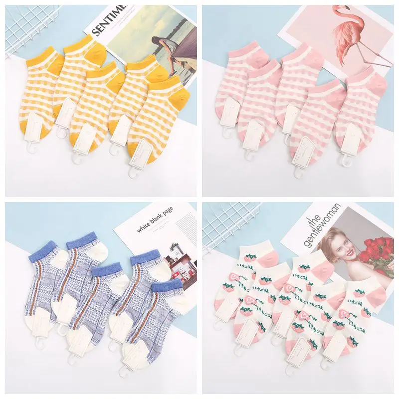 

5 Pairs of 13-color Summer Mesh Short Socks Female Breathable Cute Fashion Thin Korean Style Japanese Boat Socks College Style