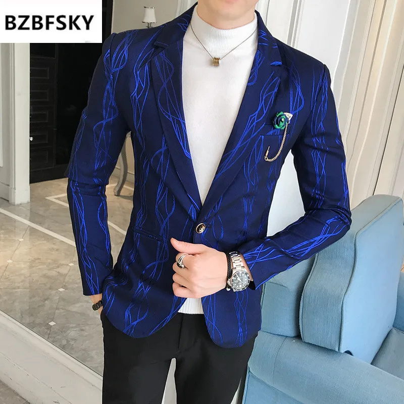 

BZBFSKY 2021 new printed suit men's cultivate one's morality fashion handsome suit young fashion suits Size m-xxxl