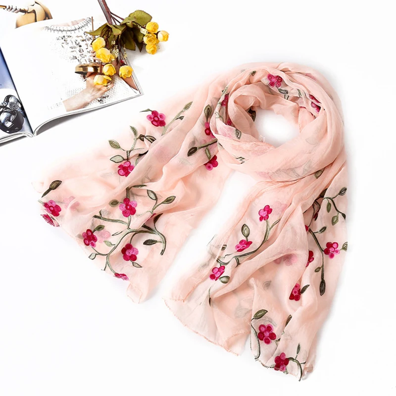 

Luxury Silk Scarf Hijab Women Print Embroidery Foulard Female Summer Autumn Headband Scarves Wrap Shawl Bandana Large 170*75cm