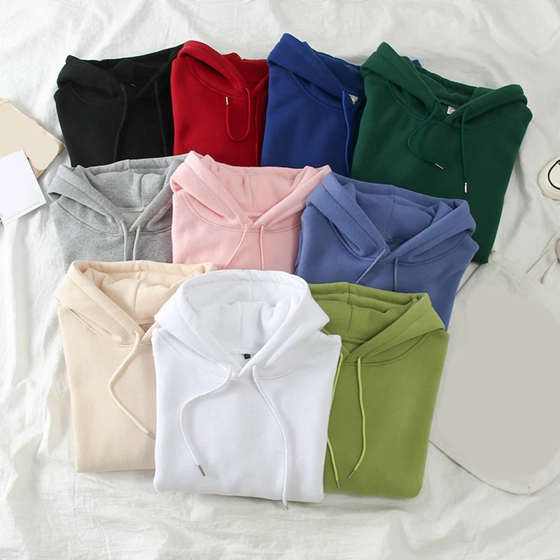 Однотонная Толстовка в Корейском стиле с карманом-кенгуру для женщин и девушек