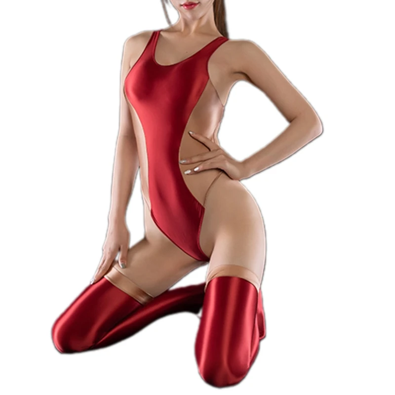 Женское пикантное нижнее белье 24BC 2 шт. боди с чулками до бедра комплект