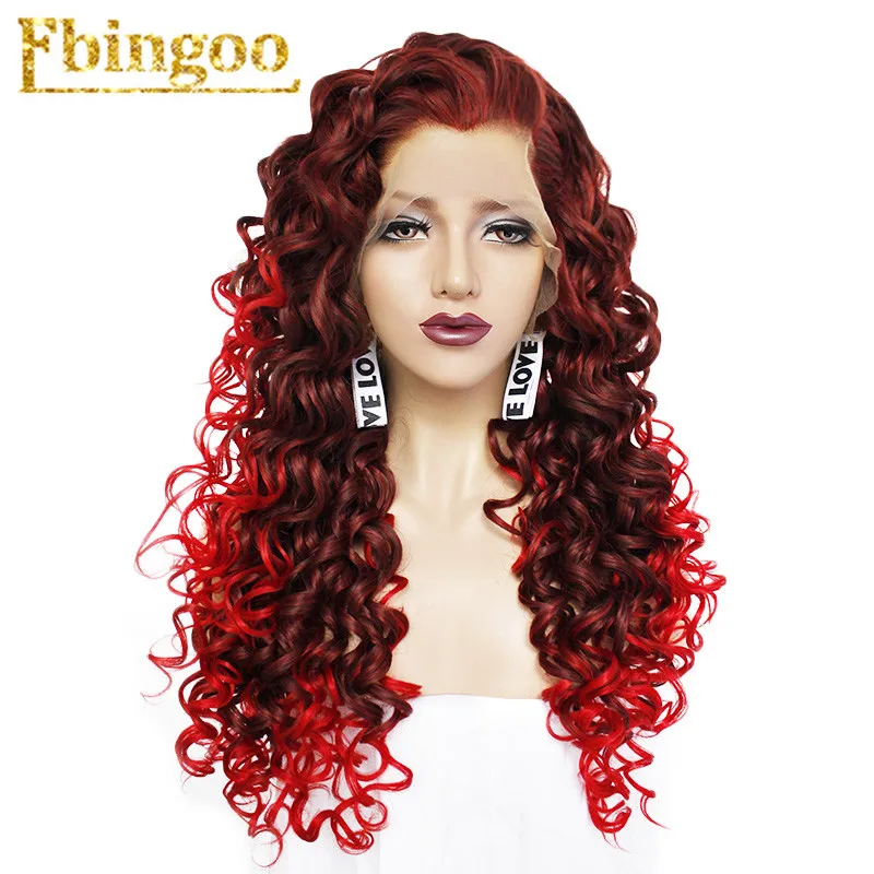 Ebingoo Ombre Фиолетовый Красный Розовый Блондин Коричневый Оранжевый парик длинный кудрявый синтетический парик на кружеве для женщин высокотемпературное волокно