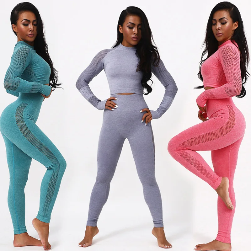

Women Yoga Crop Top Seamless Leggings Yoga Set Yoga Pants Gym Set High Waist Legging Pants Sport Clothing Fitness Shirt