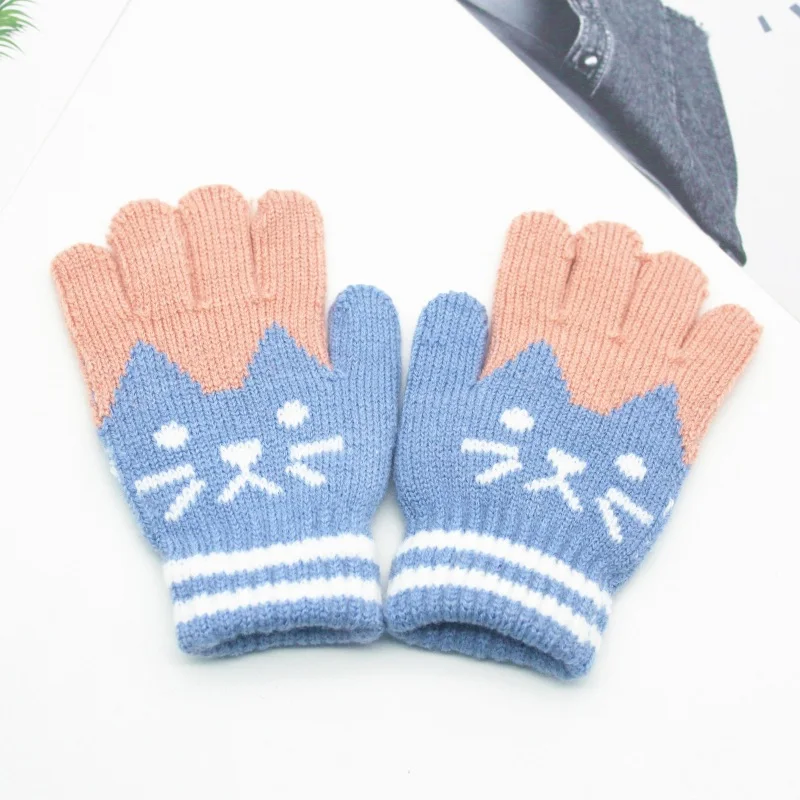 6 цветов зимние теплые перчатки детские для мальчиков и девочек с рисунком котов