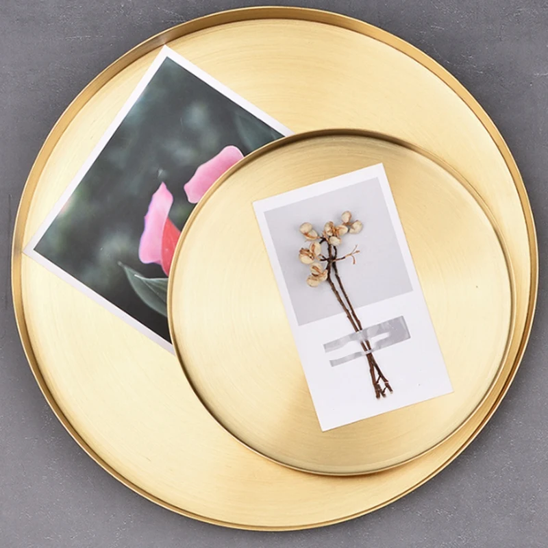 

3PCS Nordic Style Light Luxury Storage Disc Stainless Steel Round Straight Side Tray Cosmetic Jewellery Tea Tray