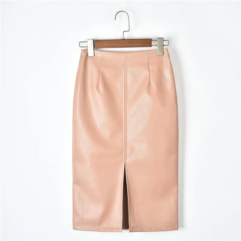 Женские юбки с разрезом однотонные корейские из искусственной кожи модная