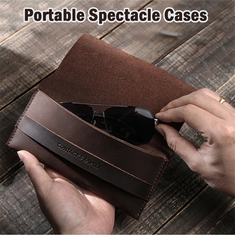 

Portable Eyeglasses Case Handmade Cow Leather Eye Glasses Bag for Sunglasses Protector Case Protable Soft Eyeglass Storage Pouch
