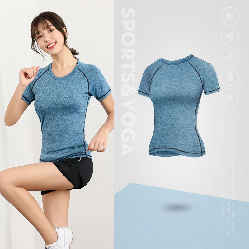 

Women's gym fitness yoga t-shirt short sleeve women's round neck running sport top slim shirt Sportswear