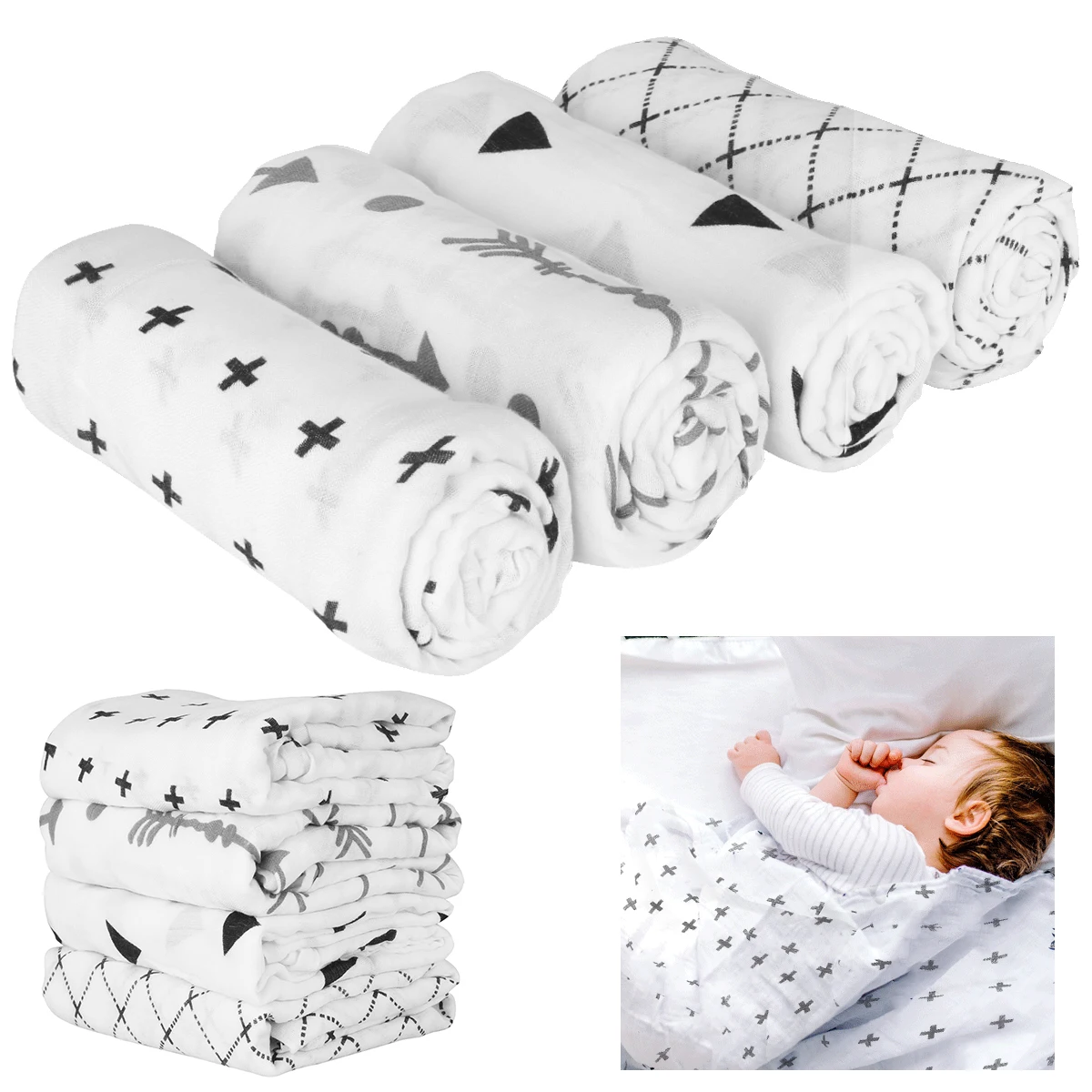 Одеяло муслиновое для новорожденных 4 шт./лот 100% хлопок | Мать и ребенок