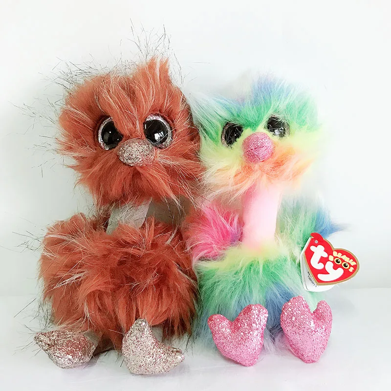 

15CM Ty Beanie Boos Big Eyes Cute Girl Heart Plush Toy doll 2 Color Ostrich Rainbow Asha Doll Couple Child Birthday Decor Gift